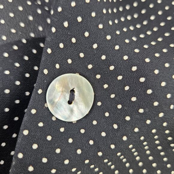 Vtg 80s/90s Maggie London Black White Polka Dot Blouse Shoulder pads L Sheer MOP - Picture 4 of 11